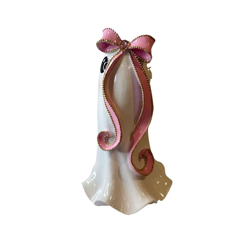 Goblin &‎ Ghoul Pink Bow Halloween Ghost Rhinestone & Gold Trim 10.5